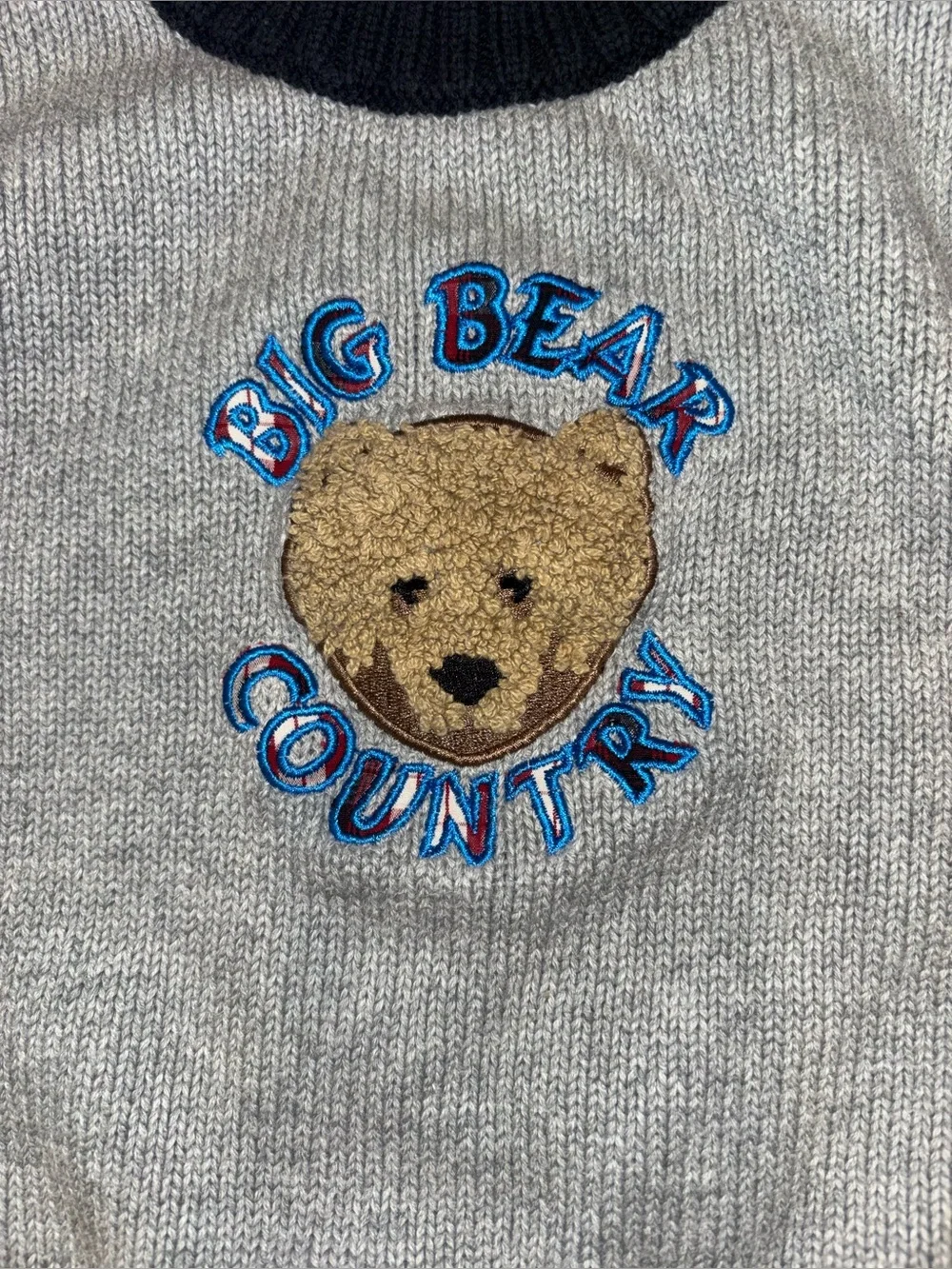 Big Bear Country Kids Crewneck Sweater - Gray Body with Red Sleeves